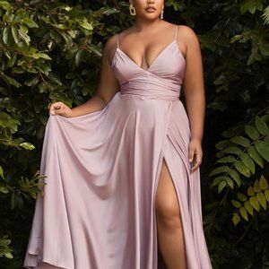 MAUVE PLUS SZIE PROM PARTY SWEETHEART NECKLINE SOFT SATIN A-LINE CURVY CD7485